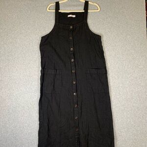 Cut Loose Women’s Size Large Button Down Jumper Midi Dress Black Linen